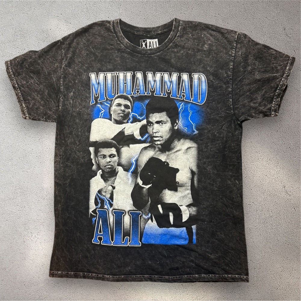 Muhammad Ali Graphic T-Shirt Mens‎ Medium Black Acid Wash Boxing Tee